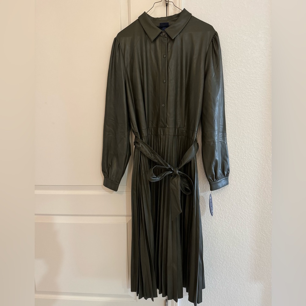 SCOOP Faux Leather Pleated Midi Dress
